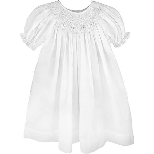 Petit Ami Baby Girls' Bishop Smocked Daydress, Newborn, White