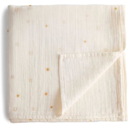 mushie Muslin Baby Swaddle Blanket | 100% Organic Cotton (Sun)