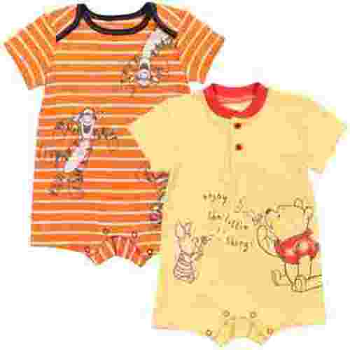 Disney Winnie the Pooh Tigger Newborn Baby Boys 2 Pack Henley Rompers Newborn to Infant