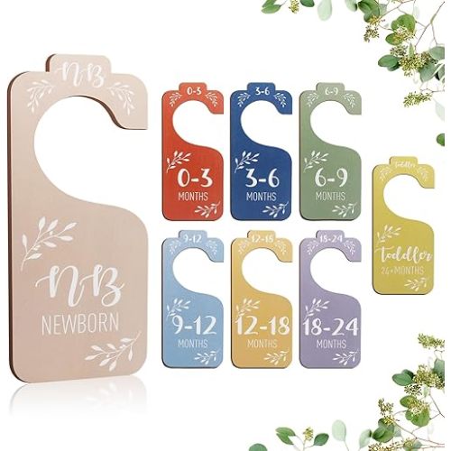 Baby Closet Dividers for Clothes Organizer - Set of 8 Colorful Double-Sided Clothes Size Dividers form Newborn to Toddler Wooden Gender-Neutral Dividers for Daily Baby Nursery Decor