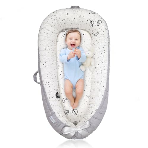 Baby Lounger for Newborn Cover - Newborn Lounger for 0-12 Months, Breathable & Portable Infant Lounger - Adjustable Cotton Soft Baby Floor Seat for Travel, Newborn Essentials - Wide Universe
