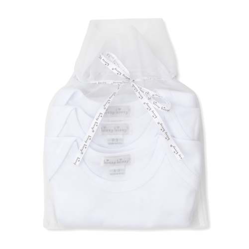 White 3 Pack S/S Bodysuit Set w/ Tulle Bag