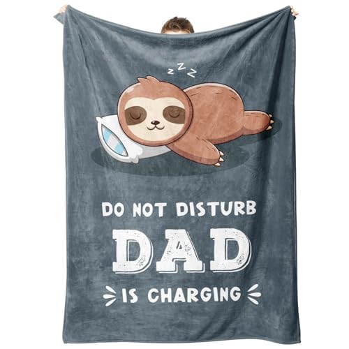 Funny Dad Birthday Gifts, Dad is Charging Sloth Blanket 60" x 50", Present for Father from Daughter Son, Daddy Gifts for Fathers Day Christmas, Super Soft Throws Blanket for Father