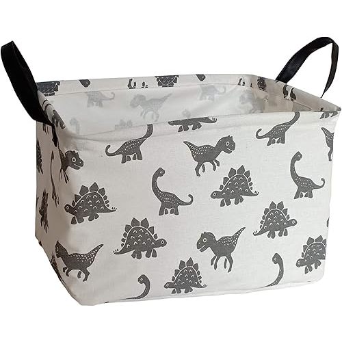 Rectangular Storage Bin Shelf Basket Canvas Fabric Toy Box,Waterproof Coating Nursery Hamper with Handles,Gift Basket for Home,Office,ClothesBooks(REC Dinosaur)