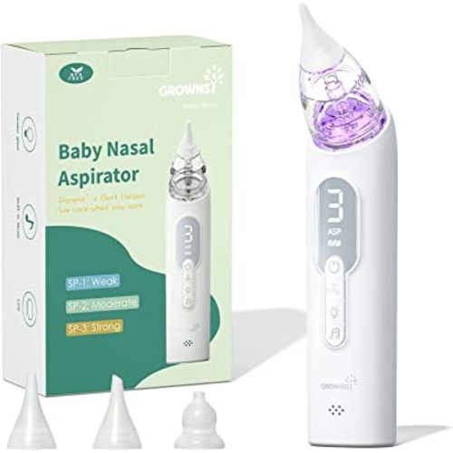 GROWNSY Upgrade Baby Nose Sucker, Rechargeable Nasal Aspirator for Baby, Electric Nose Suction for Baby with Advanced Soothing Music and Light Design, Food-Grade Silicone Tips, 3 Suction Modes