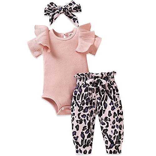 fioukiay Preemie Newborn Baby Girls Clothes Infant Little Kids Romper Bodysuit Pants Headband Clothing Set Summer Outfits
