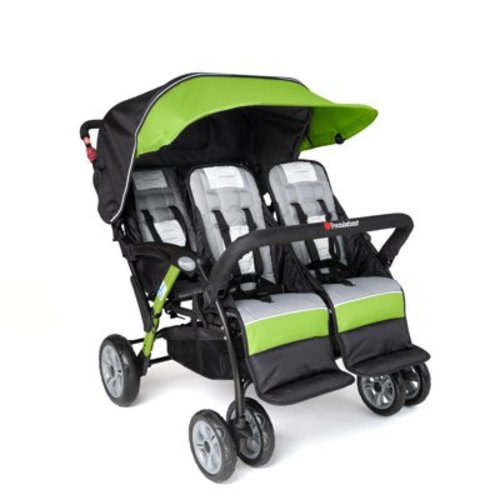 Foundations Gaggle Compass 4-Seat Quad Stroller, Reclining Seats with UV Canopy, Lime