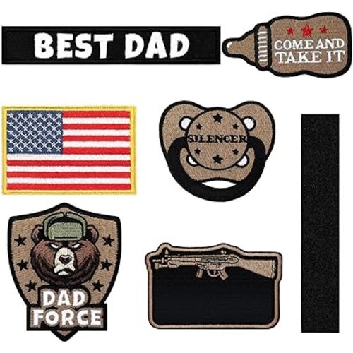 6 Pcs Daddy Tactical Patches Hook and Loop Patch for Dad Tactical Patches Include Pacifier, Bottle, and Flag for Hats Coats Diaper Bags(Cool Daddy,Brown)