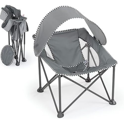 Bright Starts Pop 'N Chill Travel Seat, Indoor/Outdoor Use, Infant Seat with UPF 50+ Canopy, Grey, Ages 0-6 Months