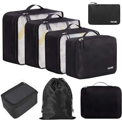 BAGAIL 8 Set Packing Cubes Luggage Packing Organizers for Travel Accessories (Jet Black)