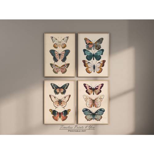 Butterfly Print Set Of 4, Butterfly Picture Print, Kids Butterfly Print Set, Butterfly Print Wall Art, Butterfly Wall Art Printable