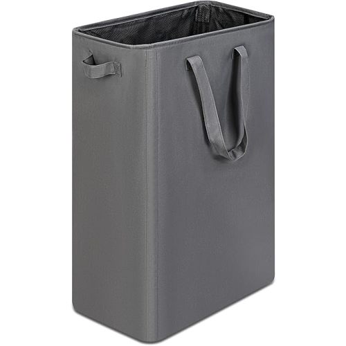 Slim Laundry Basket, Narrow Laundry Hamper with Handles, Collapsible Dirty Clothes Hamper, Tall Laundry Bin for Laundry Room, Dorm and Bedroom, 12.7 Gallons(75L) Grey