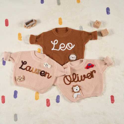 Personalized Sweater - Custom Embroidered Baby Sweater -  Toddler Knit Sweatshirt - Baby Name Jumper