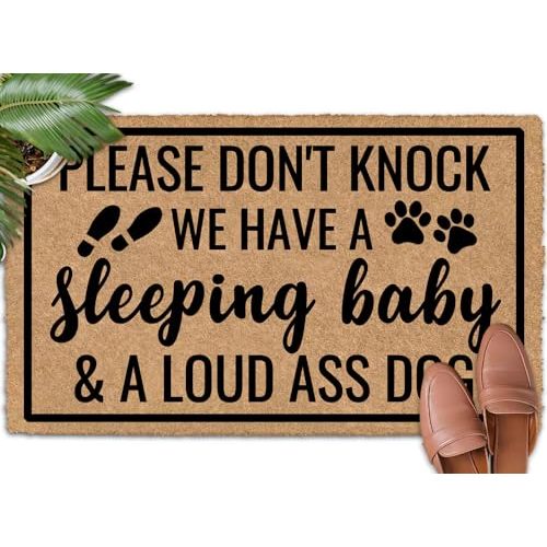 Shflytu Please Don't Knock We Have a Sleeping Baby & a Loud Ass Dog 30"x18" Create a Warm Entrance with Fall Welcome Mat Outdoor Front Door Rug Indoor Outdoor Rug for Entryway Rubber Mat for Outside