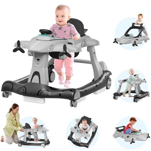 Xilingol 6-in-1 Baby Walker with Adjustable Speed Wheels, Adjustable Height Activity Walker with Padded Seat, Foldable Walker for Babies 6-12 Months, Toddler Push Walker for Boy & Girl 12-18 Months