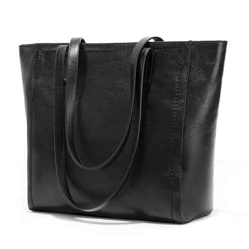 befen Vintage Genuine Leather Work Tote Bag for Women Large Tote Bag with Zipper Leather Purse and Handbags with Compartment