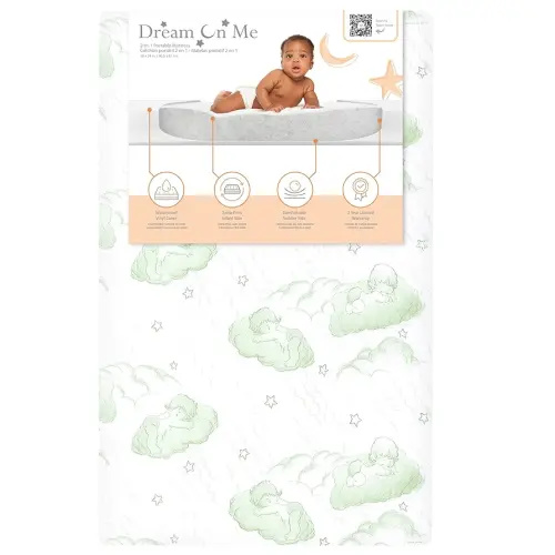 Dream On Me Aster 3” Fiber Mini Crib Mattress – Fits Mini & Portable Cribs, Waterproof Vinyl Cover, GREENGUARD Gold Certified, Lightweight & Durable