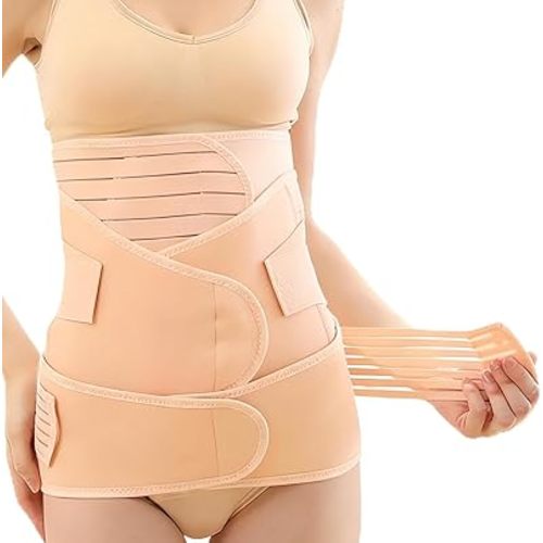 3 In 1 Postpartum Belly Band Abdominal Binder Post Surgery C Section Belly Binder Post Partum Hysterectomy Belly Support Wraps Postpartum Waist Trainer Essentials After Birth (Beige, XX-Large)