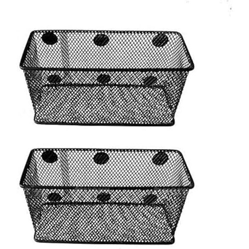 Magnetic Basket Set of 2 - Mesh Organizer and Holder on White Board for Dry Erase Markers or in Locker - Magnet Shelves for Refrigerator - Pen Holder or Desk Storage for Office (Black-2 pcs)