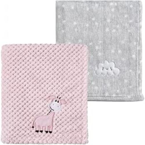 CREVENT 2Pcs 30''X40'' Cute Cozy Fluffy Warm Baby Blankets for Infants Toddlers' Bedding Crib Cot Stroller - Grey Cloud + Giraffe