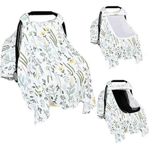 Yoofoss Muslin Car Seat Cover for Babies, 100% Cotton Carseat Canopy with Breathable Window, Universal Fit Infant Car Seat Covers, Multi-use Baby Carseat Covers for Boys and Girls