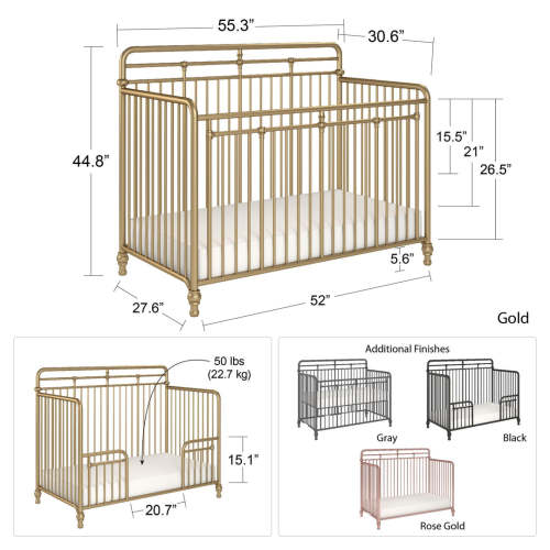 Monarch Hill Hawken 3 in 1 Convertible Metal Crib Adjusts to 3 Heights – RealRooms