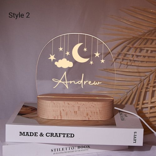 Custom Moon and Star Nightlight Personalized Clouds Night - Etsy