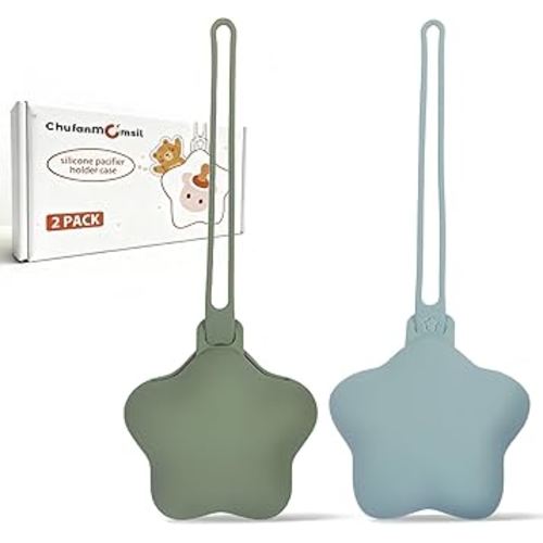 ChufanMomsil Pacifier Storage Case, 2 Pack Stars, Green + Blue