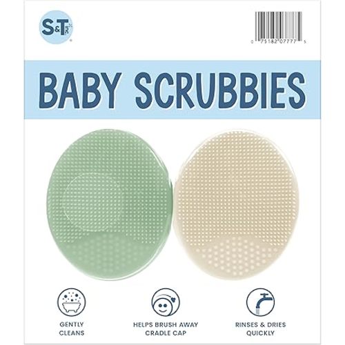S&T INC. Exfoliating and Massaging Cradle Cap Bath Brushes for Baby, Silicone - 2 Inch x 2.5 Inch, Pink, 2 Pack