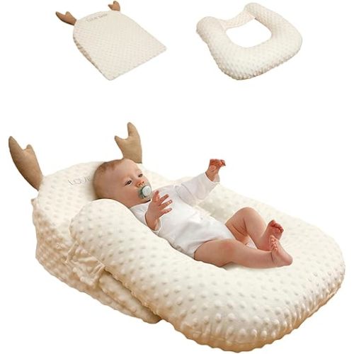 Anti Reflux Bassinet Lounger for Nursing and Breastfeeding, Baby Wedge Pillow, Adjustable Baby Lounger (White)