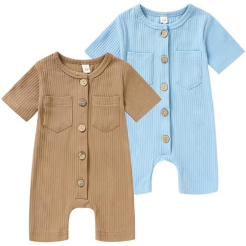 Newborn Baby Boy Girl Clothes 2 Pack Solid Romper Short Sleeve One-Piece Jumpsuits Outfits Sets