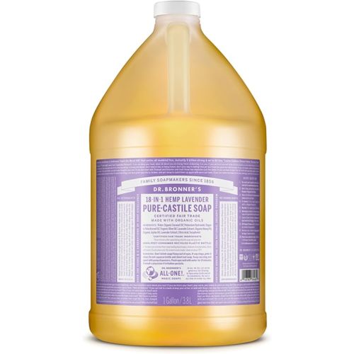 Dr. Bronner's - Pure-Castile Liquid Soap (Lavender, 1 Gallon) - Made with Organic Oils, 18-in-1 Uses: Face, Body, Hair, Laundry, Pets and Dishes, Concentrated, Vegan, Non-GMO