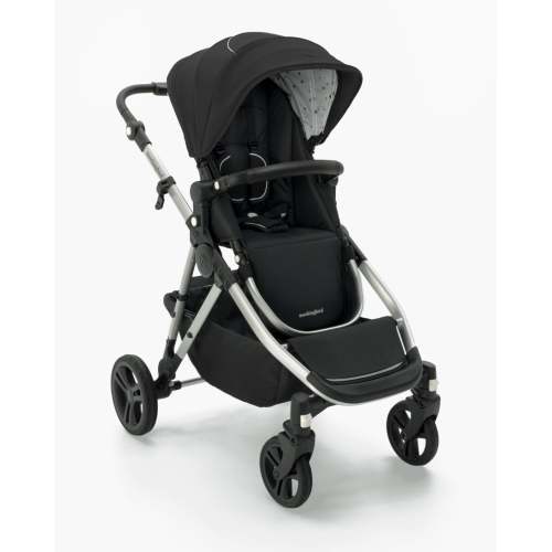 Mockingbird Single-to-Double Stroller 2.0 | Black, Watercolor Drops, Silver with Black Leather