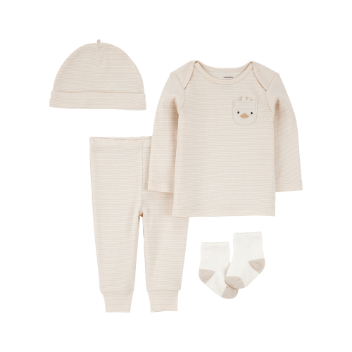 Baby 4-Piece Striped Duck Outfit Set - Brown