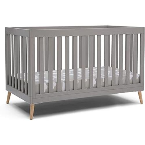 Essex 4-in-1 Convertible Baby Crib, Grey with Natural Legs