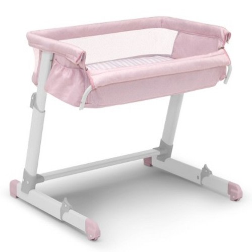BabyGap by Delta Children Whisper Bedside Bassinet Sleeper with Breathable Mesh and Adjustable Heights - Made with Sustainable Materials, Color: Pink Stripes