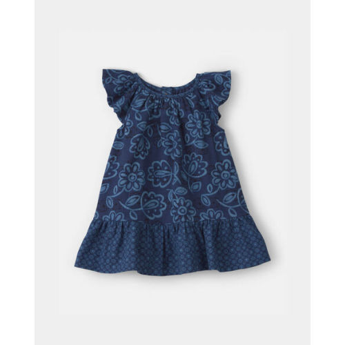 Baby Girl Ruffle-Sleeve Floral Linen Dress - Navy - OshKosh B'gosh | Carter's