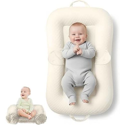Baby Lounger Pillow : 2-in-1 Infant Lounger for Newborn 0-48 Months, Portable Tummy Time Mat for Home and Travel, Breathable & Soft Baby Seat for Baby, Babies Essentials Gifts