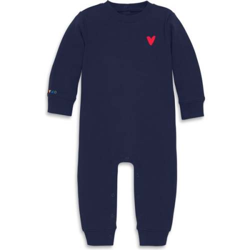 Baby Embroidered Heart Sweatshirt Romper, Navy - Primary | Maisonette