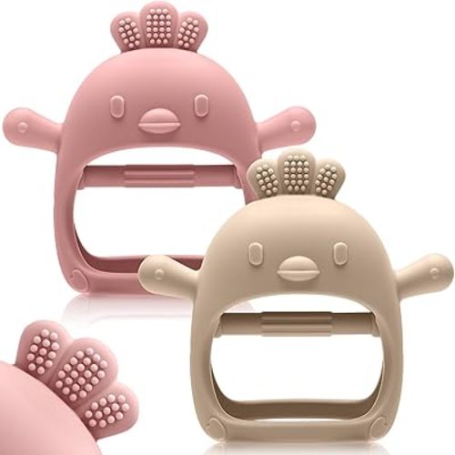 2 Pack Baby Teething Toys for 0-6 6-12 Months, Never Drop Infant Teether Teething Mitten Toys for 3 6 9 12 Months, Newborn Soothing Teething Toy Gifts for 1 One Year Old Baby Boys Girls