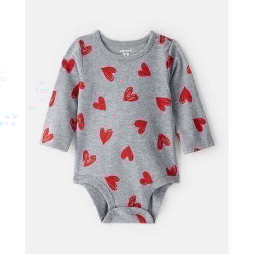 Baby Girl Heart Print Long-Sleeve Graphic Bodysuit - Grey - Carter's | Carter's