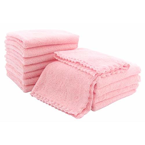 Spotted Play 12 Pack Baby Washcloths - Extra Absorbent and Soft Wash Clothes for Newborns, Infants and Toddlers - Suitable for Baby Skin and New Born - Microfiber Coral Fleece 12x12 Inches, Pink