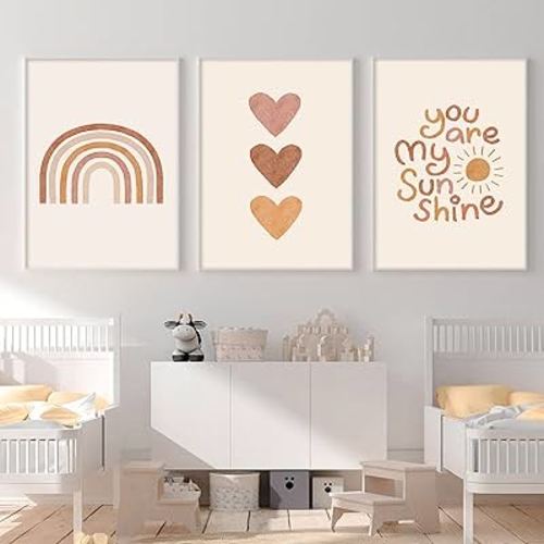 Boho Nursery Wall Art You Are My Sunshine Wall Art Rainbow Canvas Nursery Pictures Decor Nursery Prints Boho Nursery Decor for Girl Boho Nursery Artwork for Baby Kids Room 16x24x3 Inch Unframed