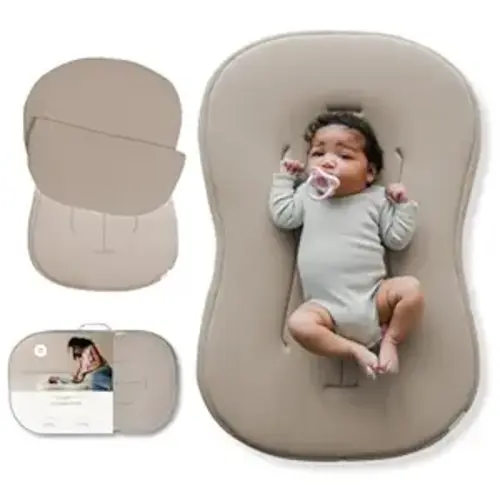 Snuggle Me® Baby Lounger Curve - Premium Organic Cotton with Foam Core, Machine-Washable Cover, Buttery-Soft & Breathable CSPC Compliant Infant Lounger Baby Nest Pillow with Travel Bag - Birch