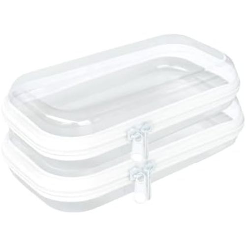 Clear Hard Plastic Zipper Case,2Pcs clear zipper case，Professional-Grade Plastic Clear Zipper Pencil Case, Toiletry Pouch, Travel Organizer, Cosmetic Bag, Toy Storage Bins (2PCS-M)