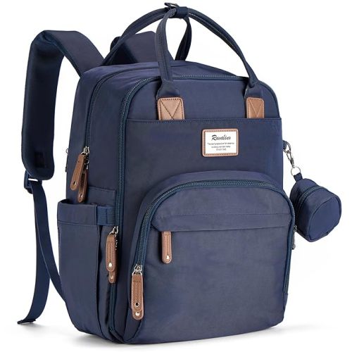 RUVALINO Diaper Bag Backpack, Multifunction Travel Pack Maternity Baby Changing Bags, Large Capacity, Waterproof, Navy Blue