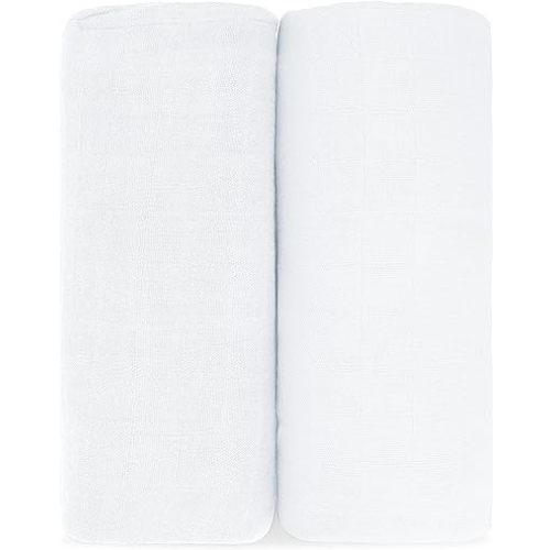 Comfy Cubs Muslin Swaddle Blankets Pack of 2 - 47 x 47 Inch Soft Cotton Baby Blanket Set, Large Multipurpose Wraps for Newborns - Self-Soothing Swaddles for Newborns - White & White