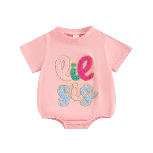 Twopumpkin Newborn Toddler Baby Girl Little Sister Outfit Bubble Romper Big Sister Shirt Matching Outfits Clothes
