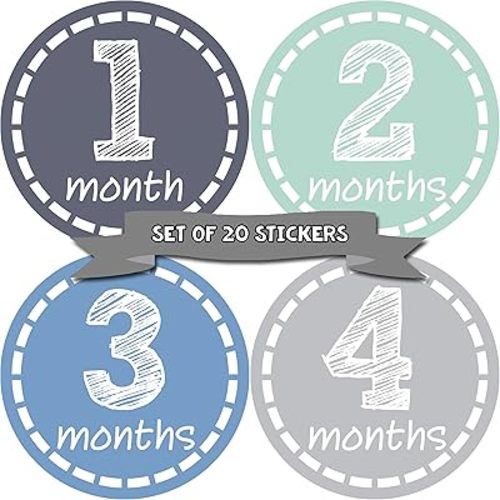 Baby Monthly Milestone Stickers - Newborn Boy Stickers (20 Count)