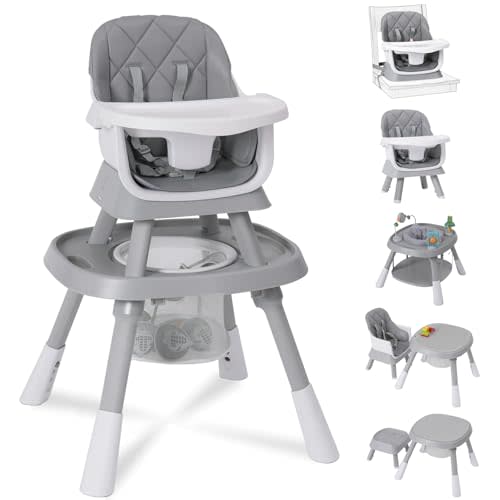 Babyliebe 15-in-1 Baby High Chair, Convertible Highchair for Babies and Toddlers with Activity Center, Booster Seat, Building Block Table, Toddler Chair with Safety Harness, Removable Tray (Gray)